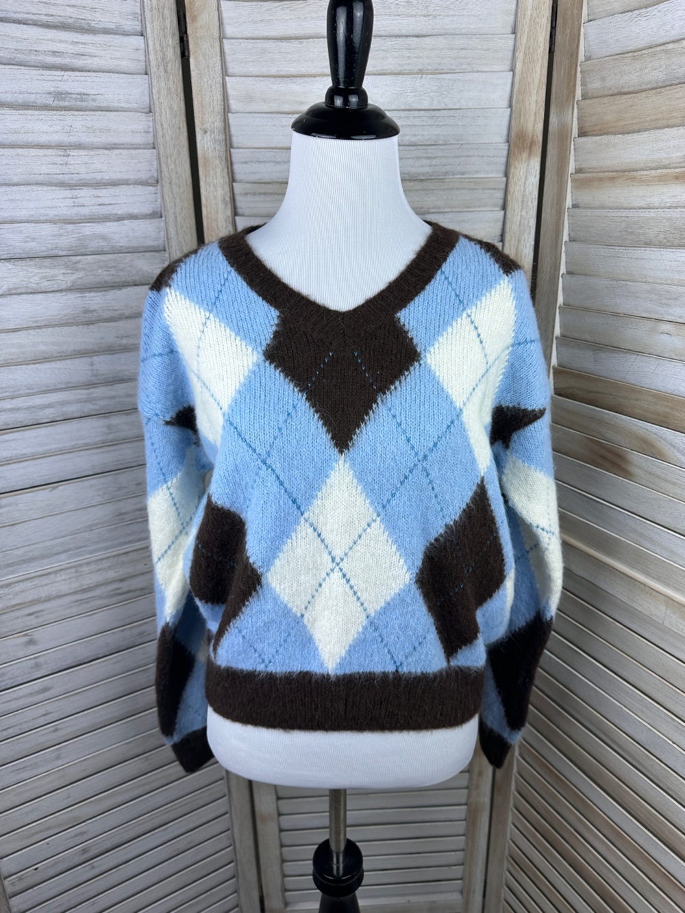 MC2 St Barth Apres Ski Collection Blue White Argyle Made In Italy Sweater
